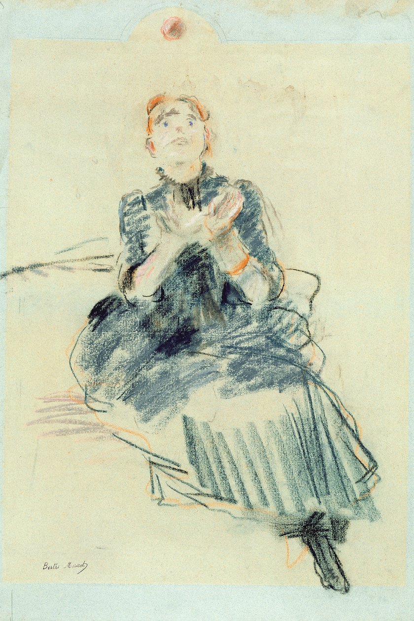Topla oynayan genç kız, 1886 (kağıt üzerinde pastel) by Berthe Morisot