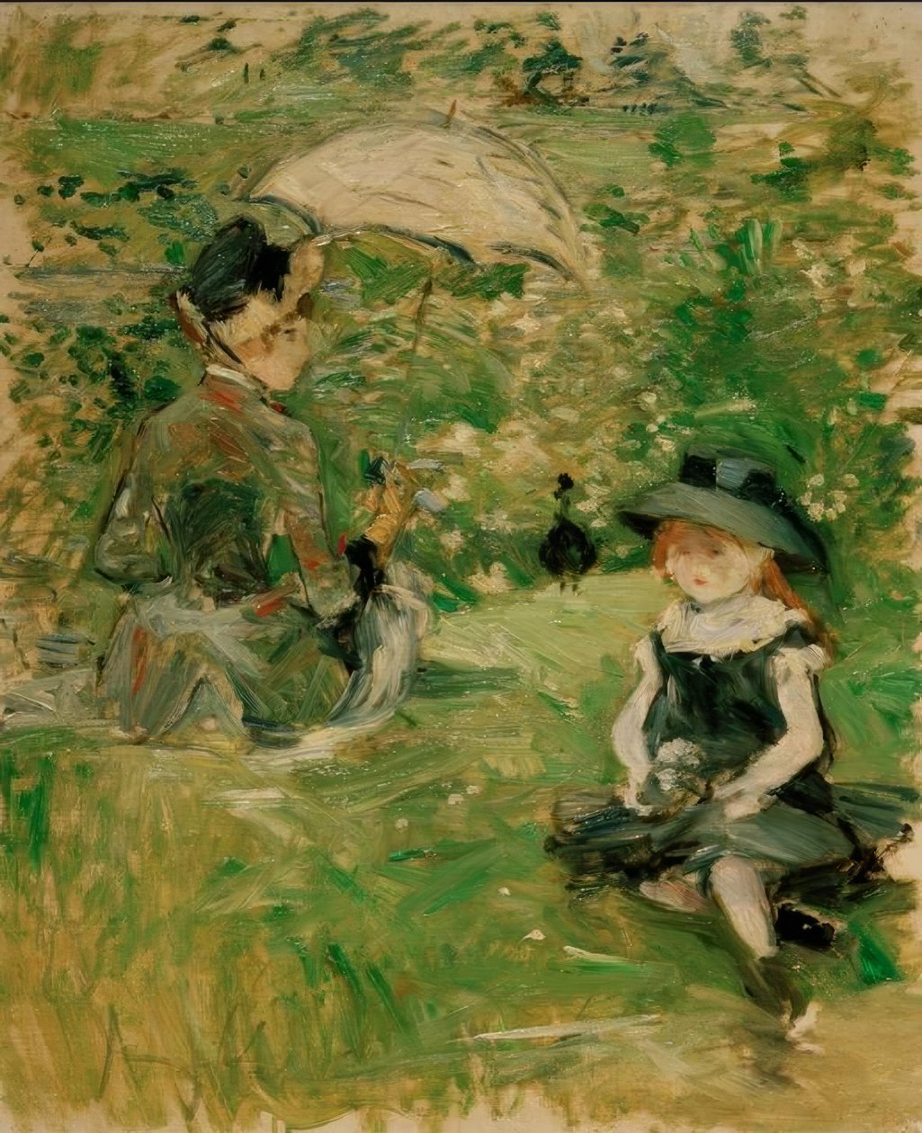 Adada genç kadın ve çocuk by Berthe Morisot