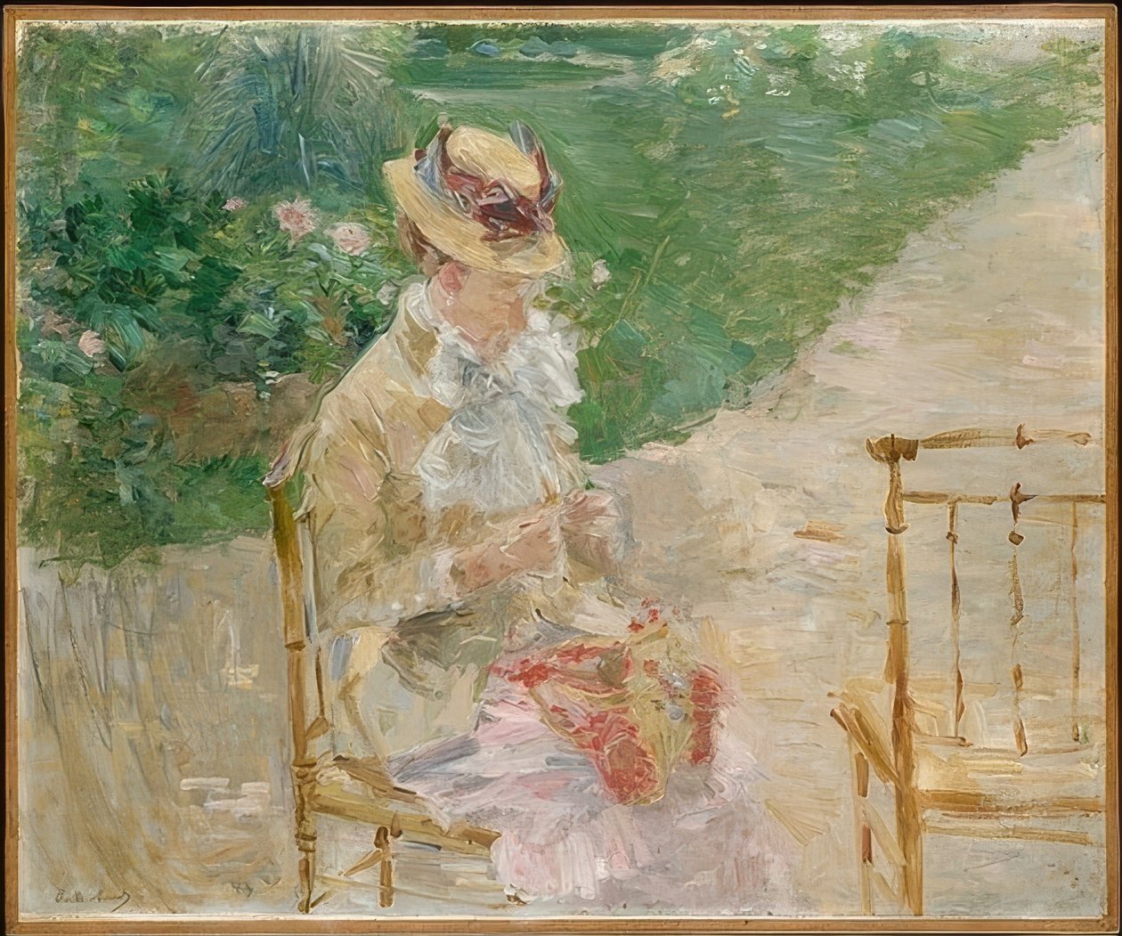 Genç kadın örgü. ca.1883 by Berthe Morisot