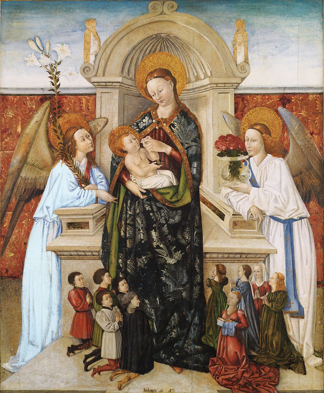 Madonna ve Çocuk, melekler ve bağışçı aile by Bertomeu Baró