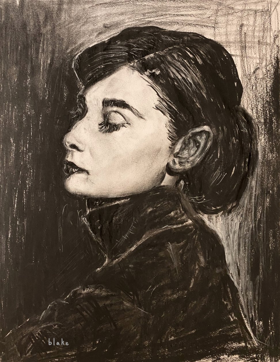 Audrey Hepburn, yaklaşık 2021 (Kağıt üzerine karakalem) by Blake Munch