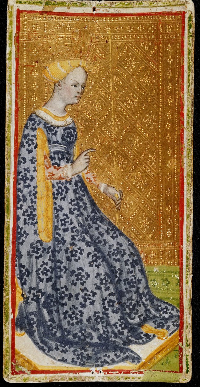 Değneklerin Kraliçesi. Tarot kartı, 1441-1444. by Bonifacio Bembo