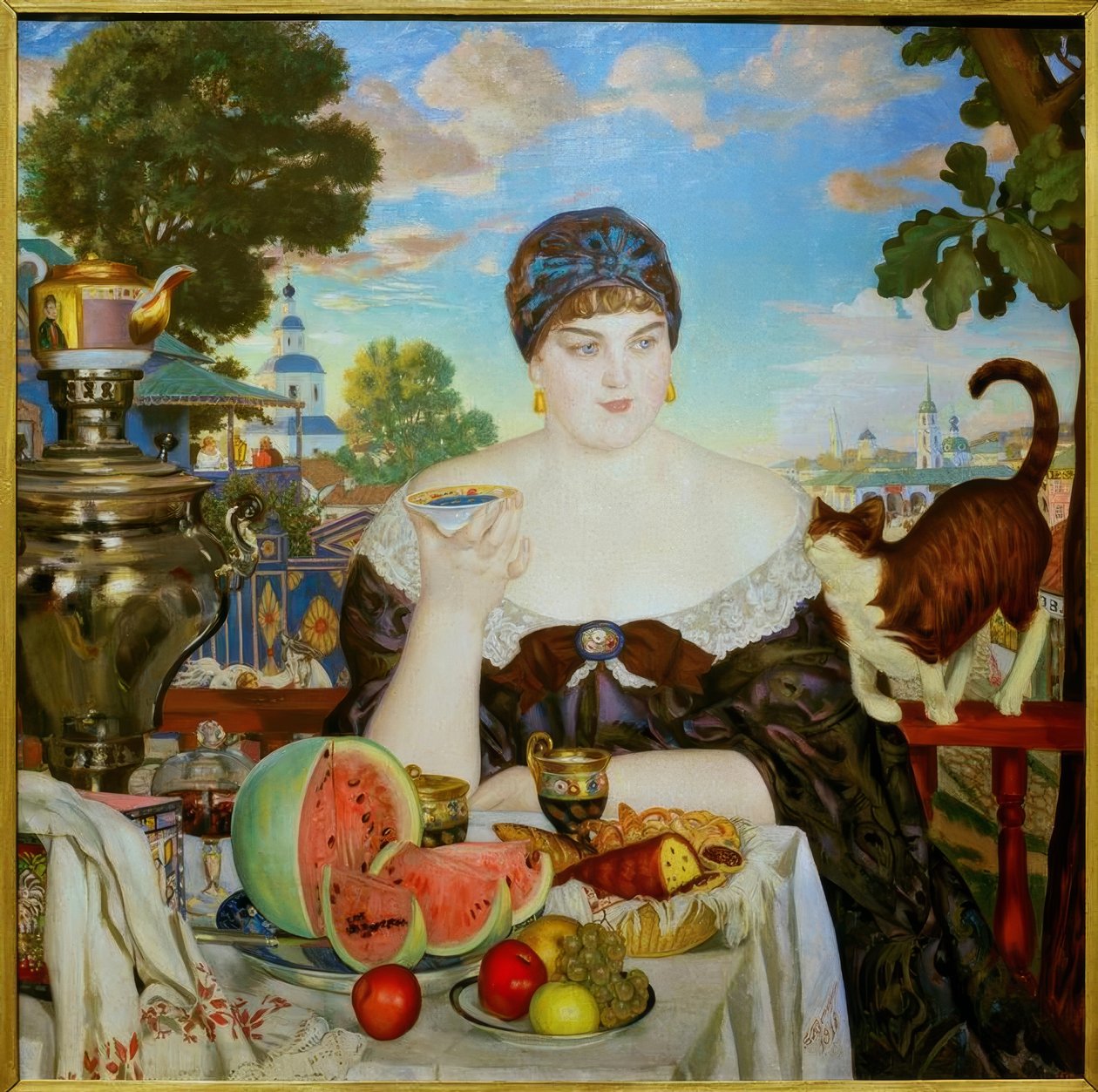 Çay içen iş kadını by Boris Mikhailovich Kustodiev