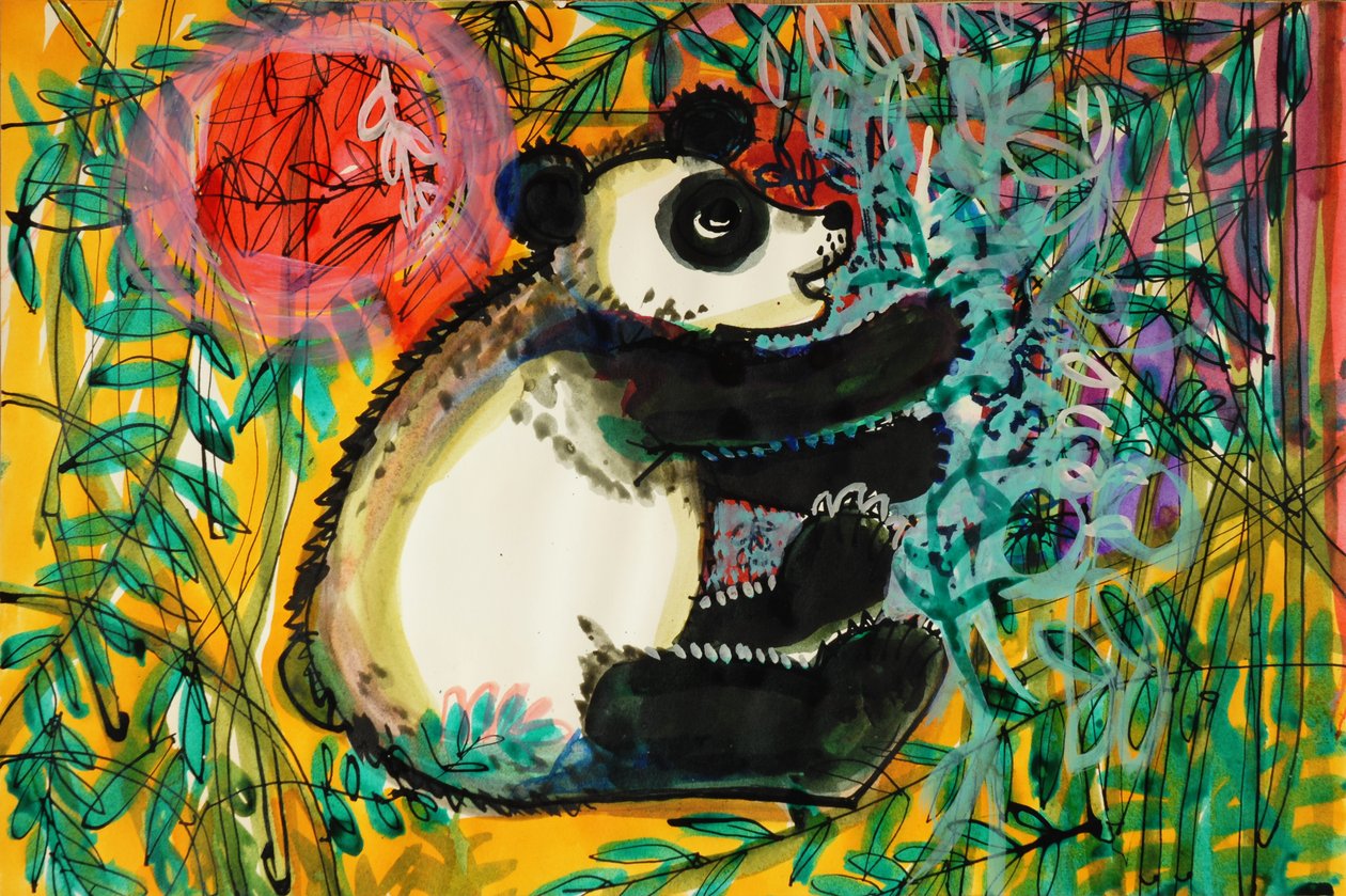 Panda (akrilik poster rengi ve renkli mürekkepler) by Brenda Brin Booker