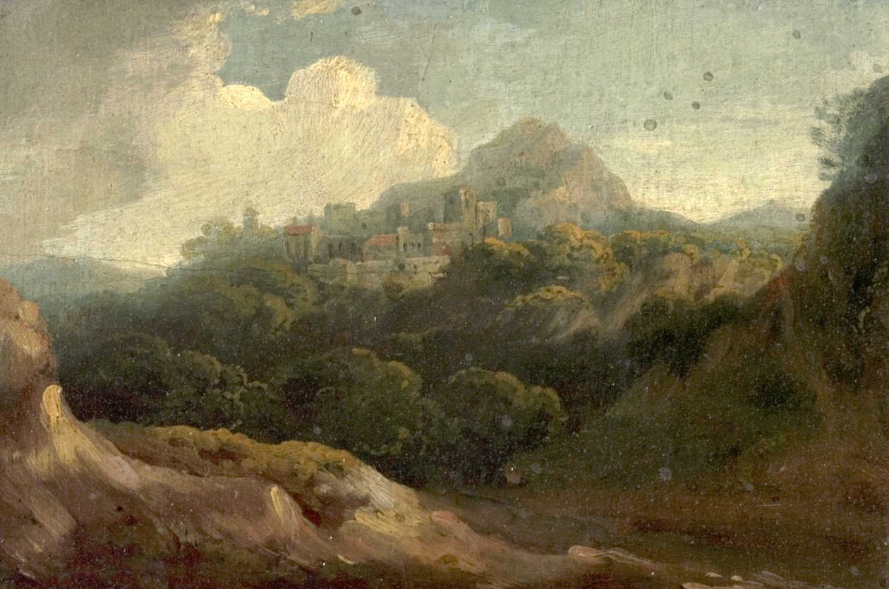 Dağlık Manzara, Sabah (ahşap üzerine yağlı boya) by British School