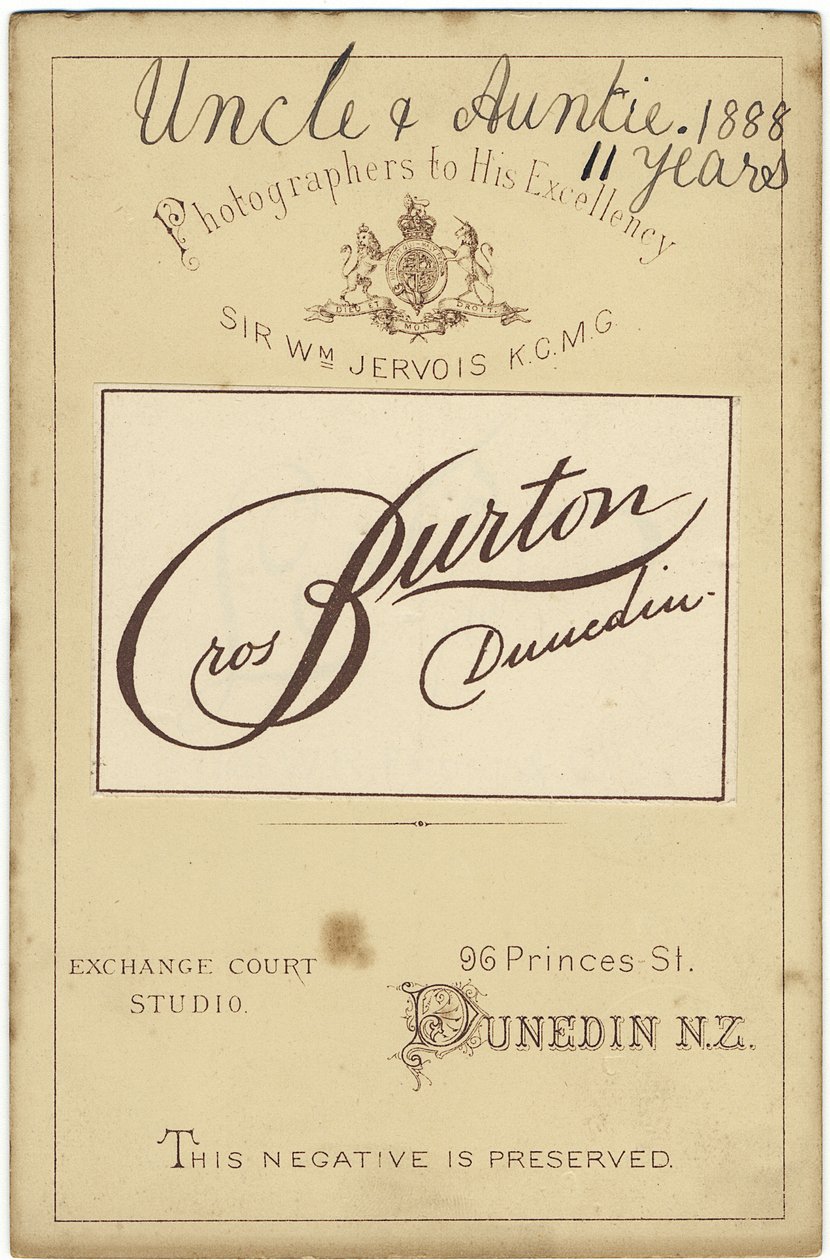 Kabine Kartı, 1888 (kart) by Burton Brothers Studio