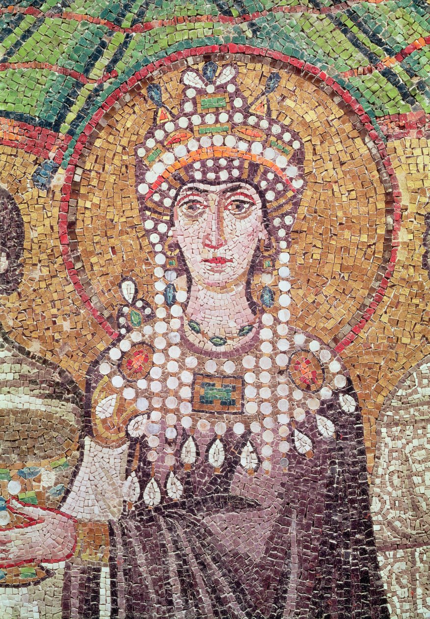 İmparatoriçe Theodora, iki bakan ve yedi kadından oluşan sarayıyla, Theodora