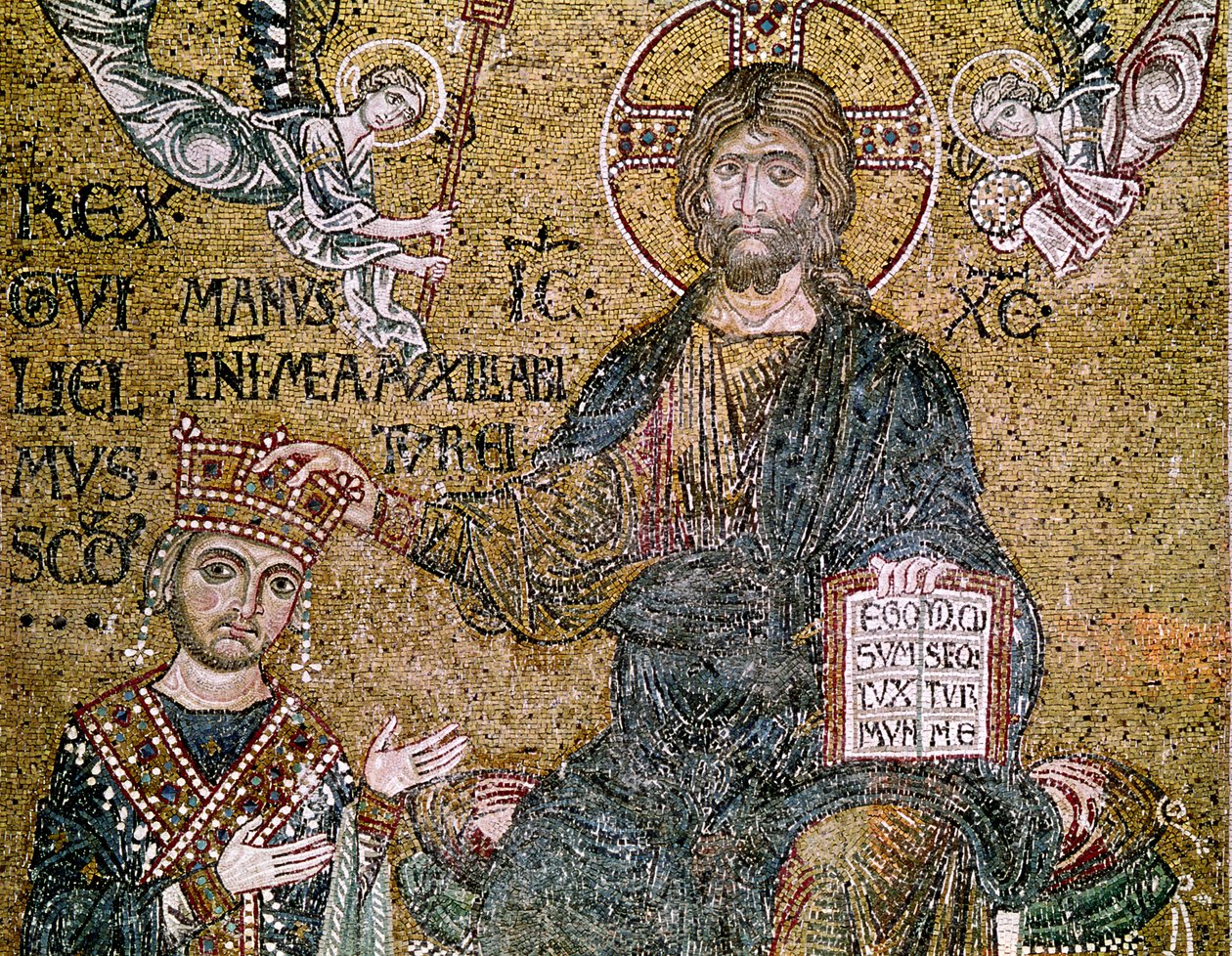 William II (1154-89) King of Sicily receiving a crown from Christ (mosaic) by Byzantine School