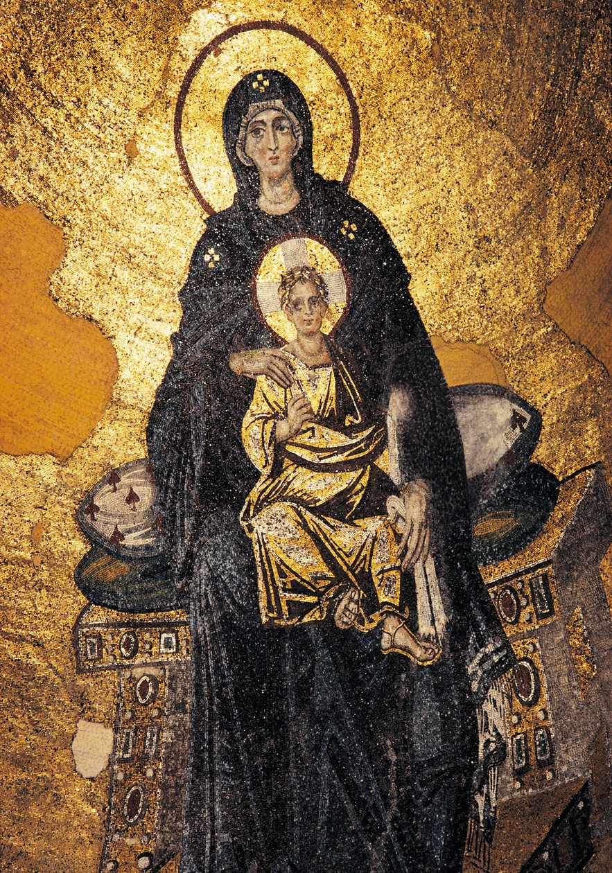 Bakire ve Çocuk tahta çıktı (mozaik) by Byzantine Byzantine