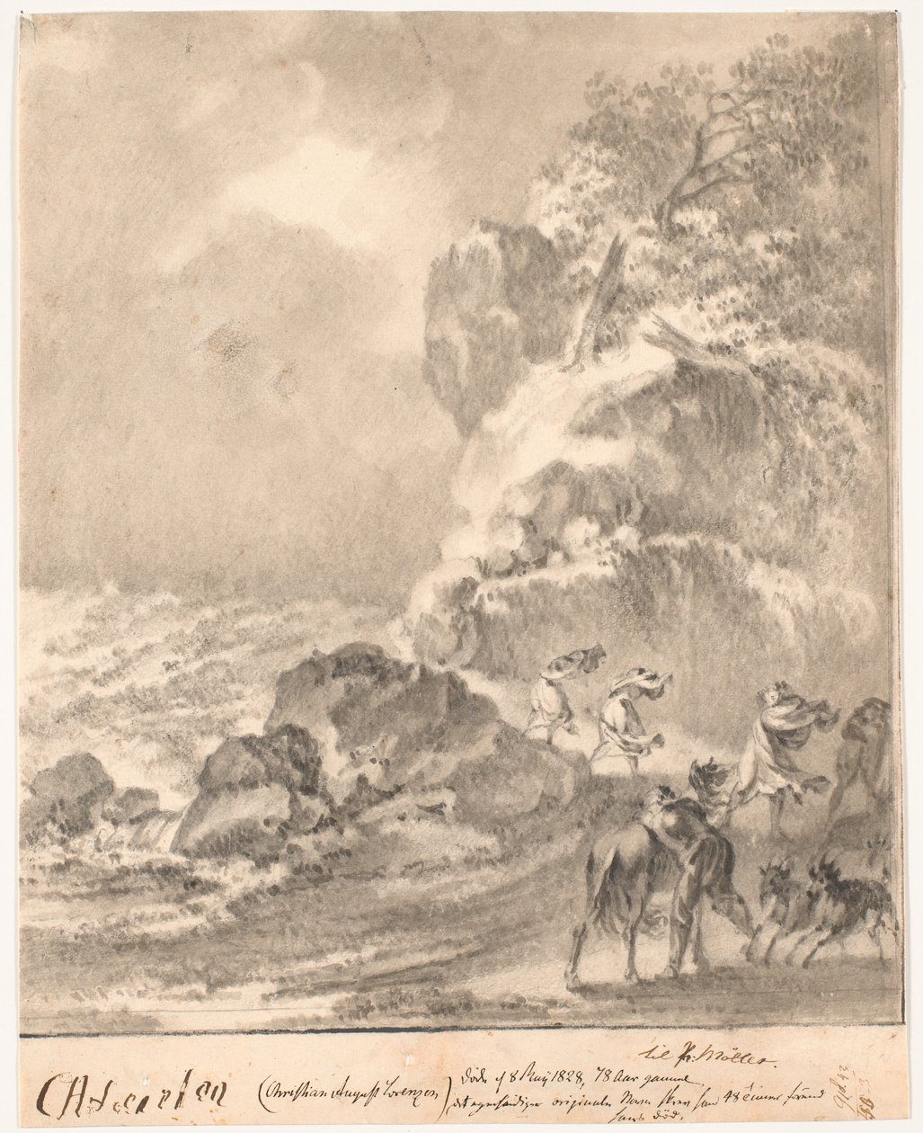 Fırtınada rakamlarla kayalık sahil by C.A. Lorentzen