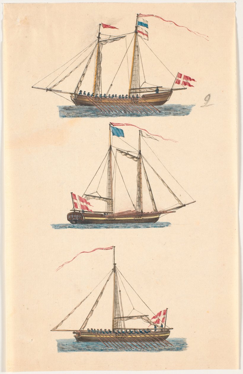 Danimarka bayraklı üç donanma gemisi. yıl odaklı by C.A. Lorentzen