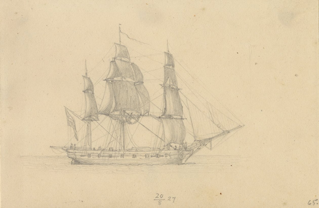 Bir korvet. by Christoffer Wilhelm Eckersberg