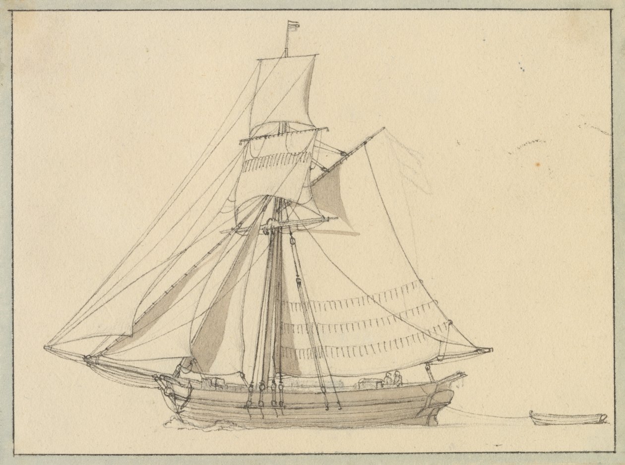 Yelken altında bir sloop. by Christoffer Wilhelm Eckersberg