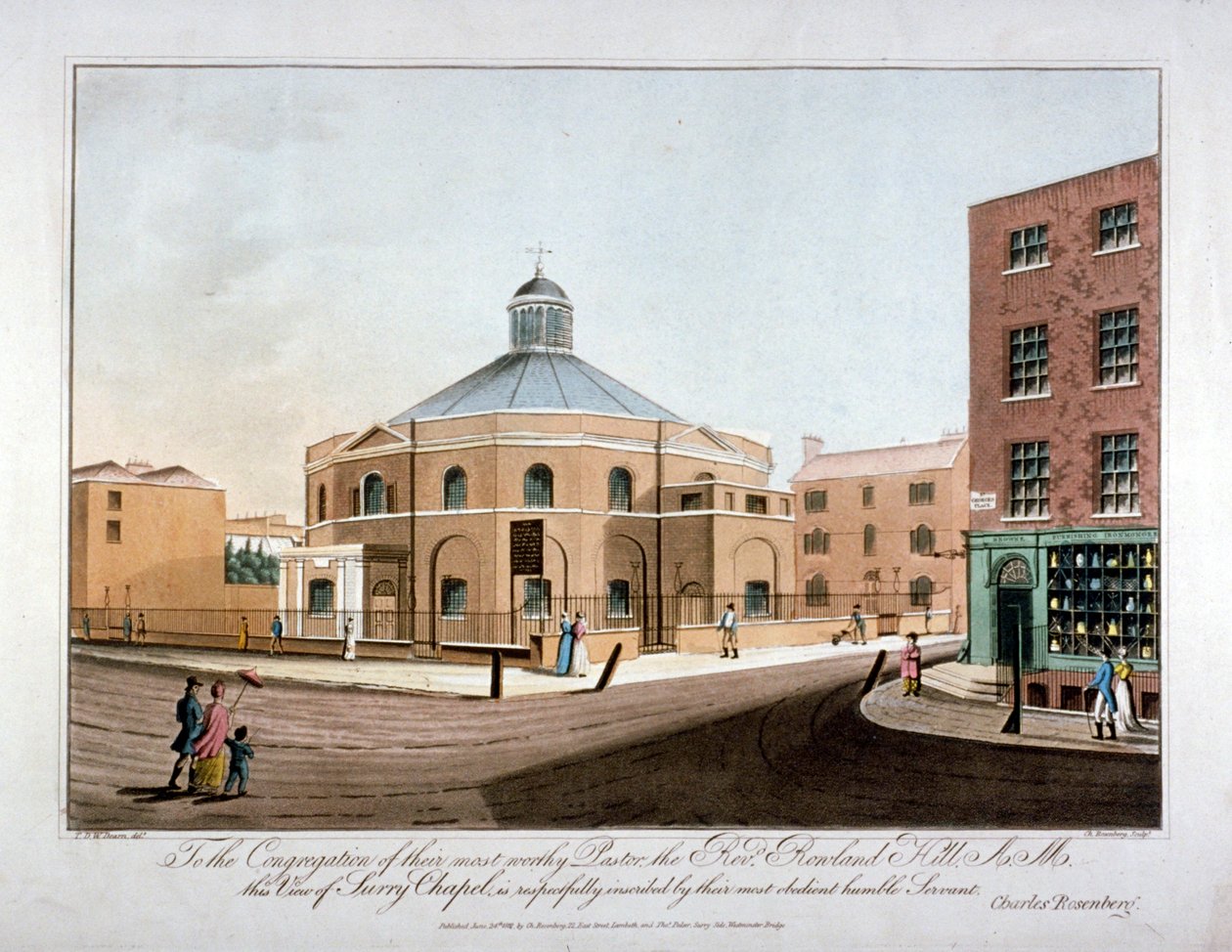 Surrey Şapeli, Blackfriars Yolu, Southwark, Londra, 1816 by C Rosenberg