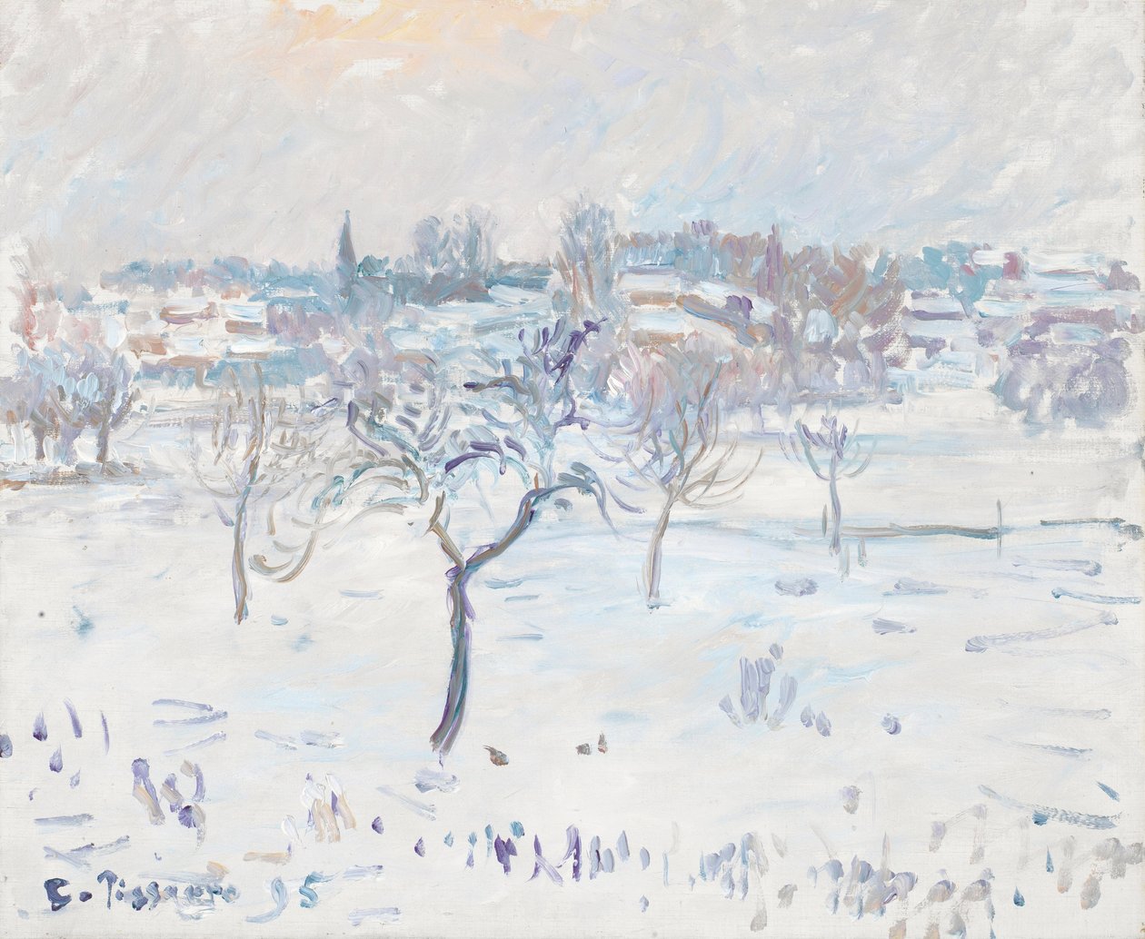 Snowy Landscape at Eragny with an Apple Tree, 1895  by Camille Jacob Pissarro