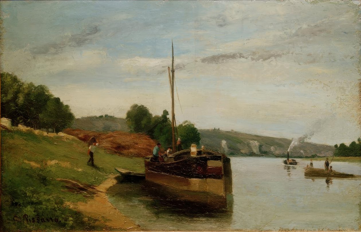 Seine Nehri üzerindeki mavnalar by Camille Jacob Pissarro