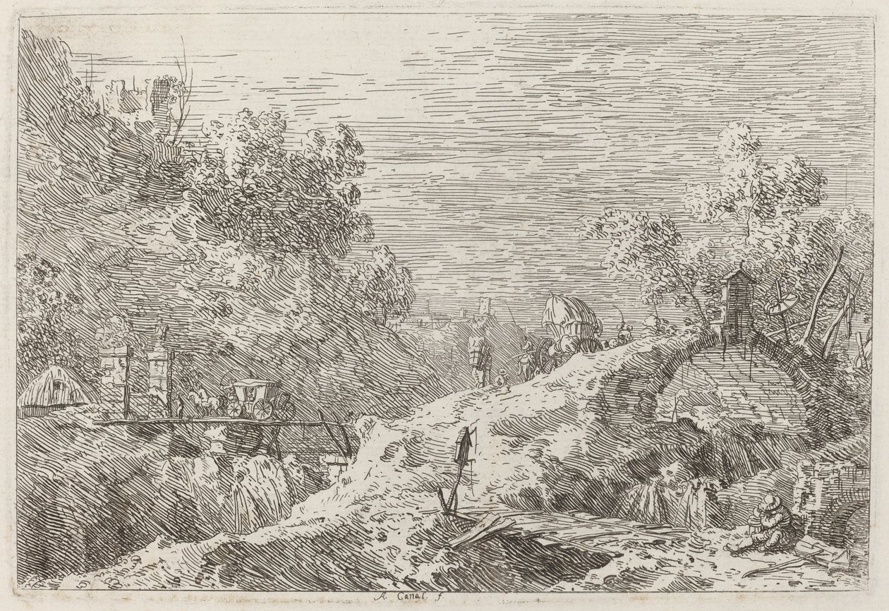 Beş Köprülü Dağ Manzarası, c. 17351746. by Canaletto