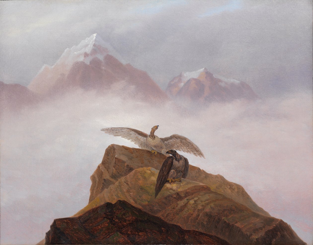 Alp dünyasından hayal gücü. Alp boynuzunda yuva yapan kartallar by Carl Gustav Carus