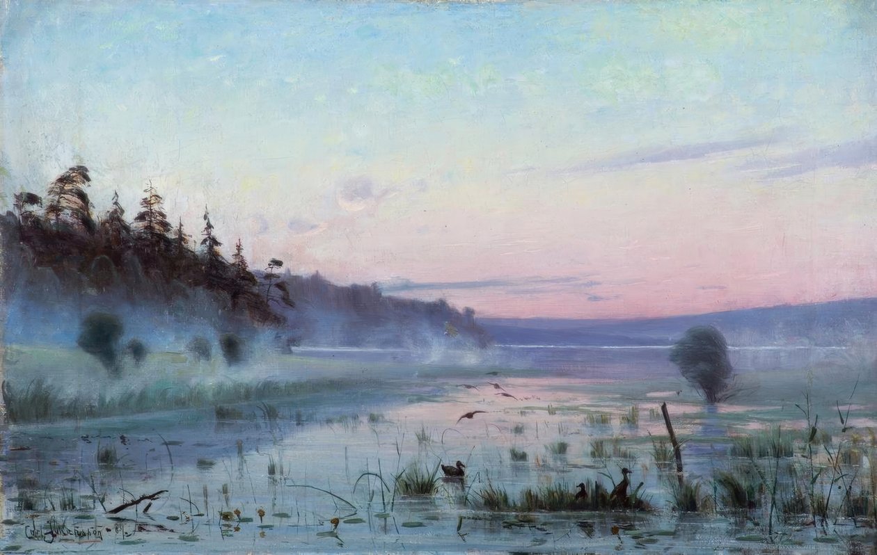 C.Johansson, gölün üzerinde sabah sisi by Carl Johansson