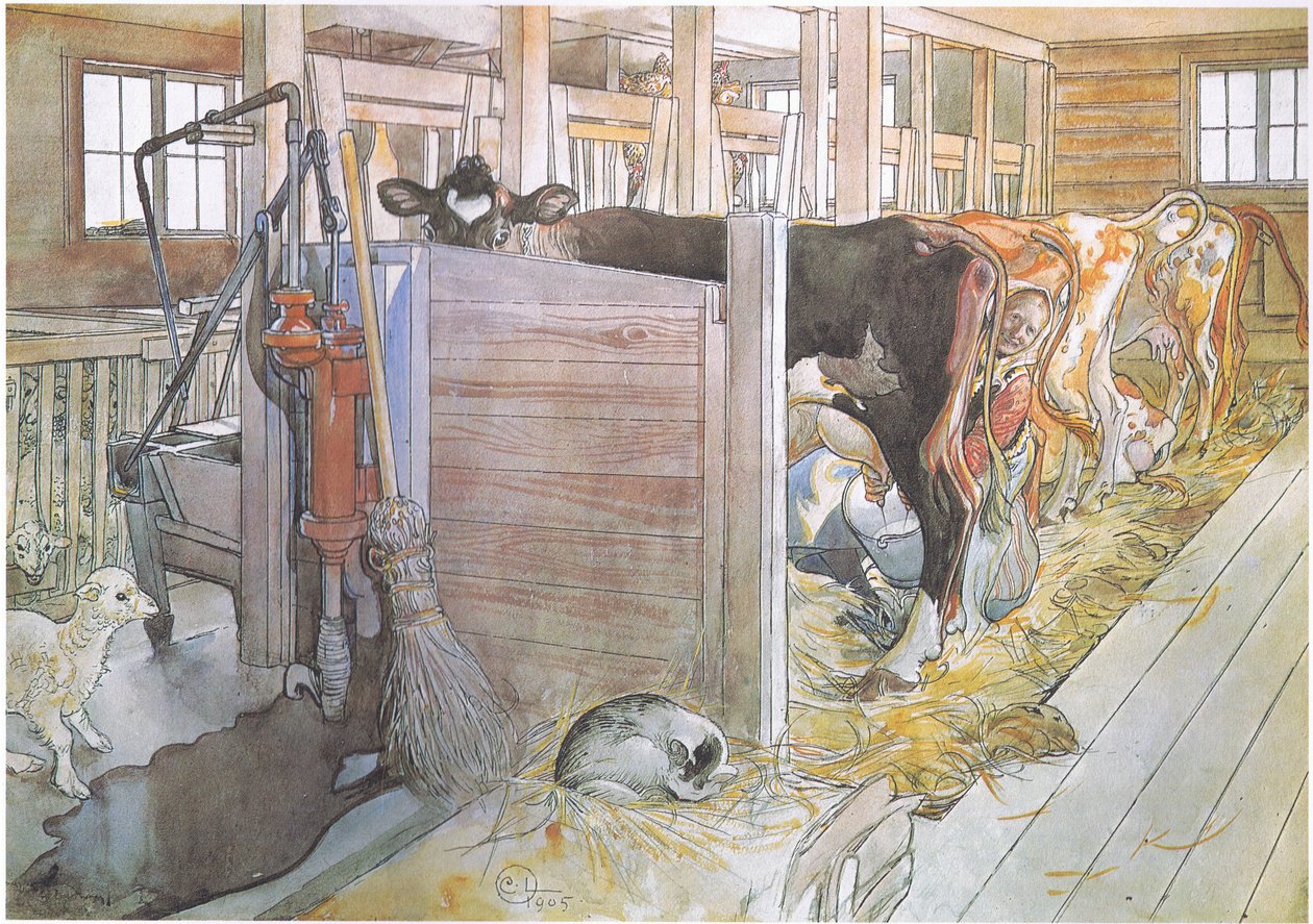 Johana inekleri sağıyor by Carl Larsson