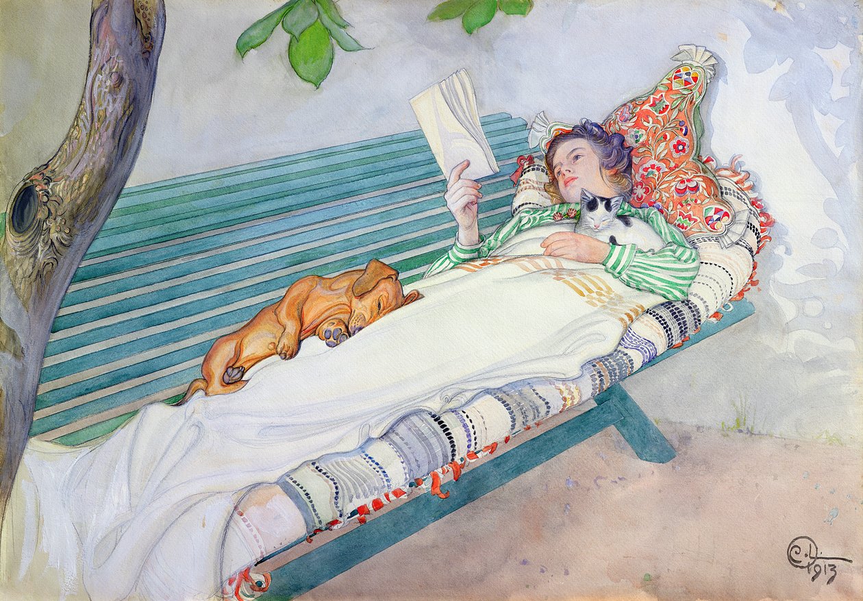 Woman Lying on a Bench, 1913  by Carl Larsson