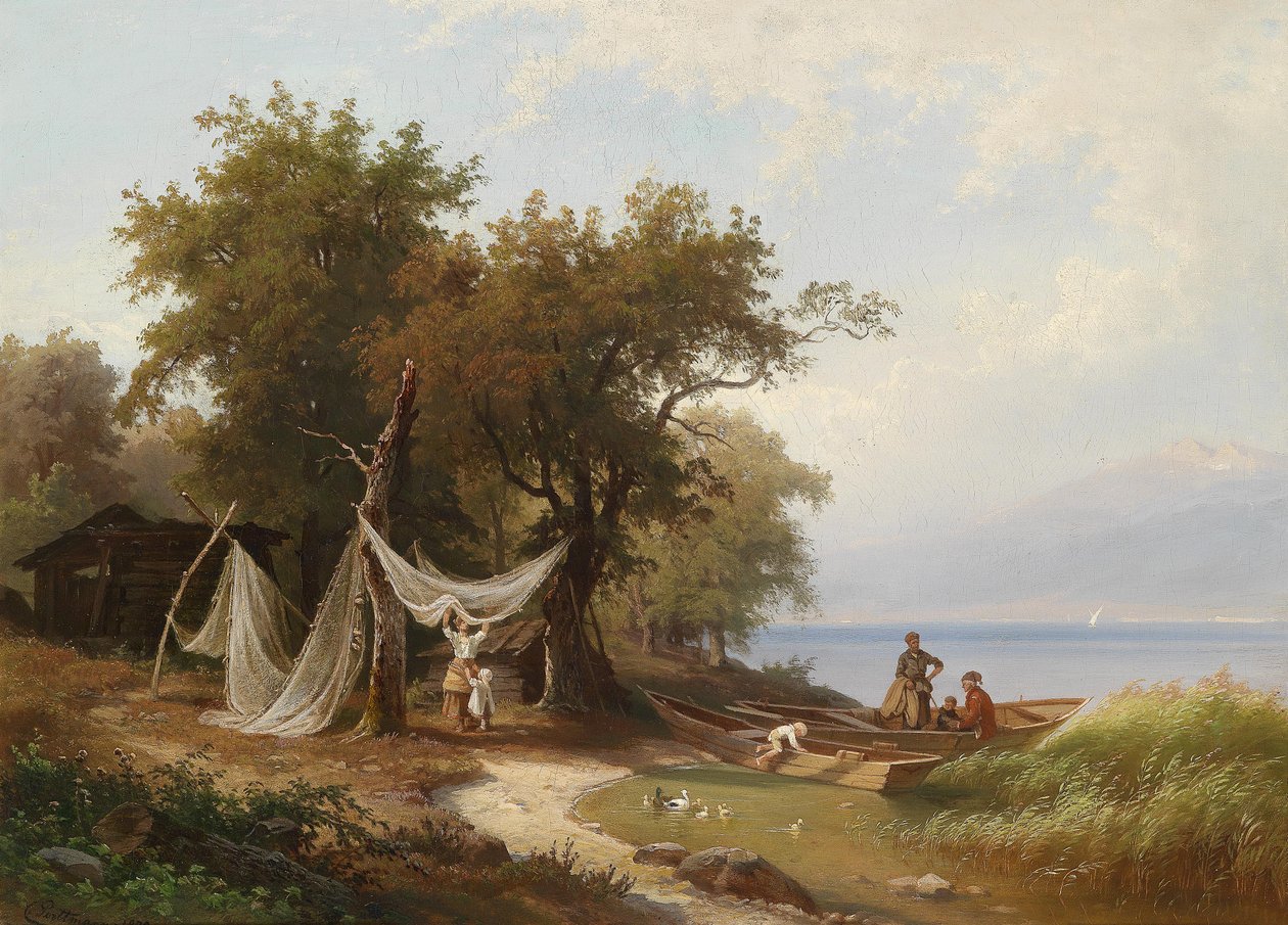 Cenevre Gölü kıyısında balıkçı ailesi by Carl Porttmann