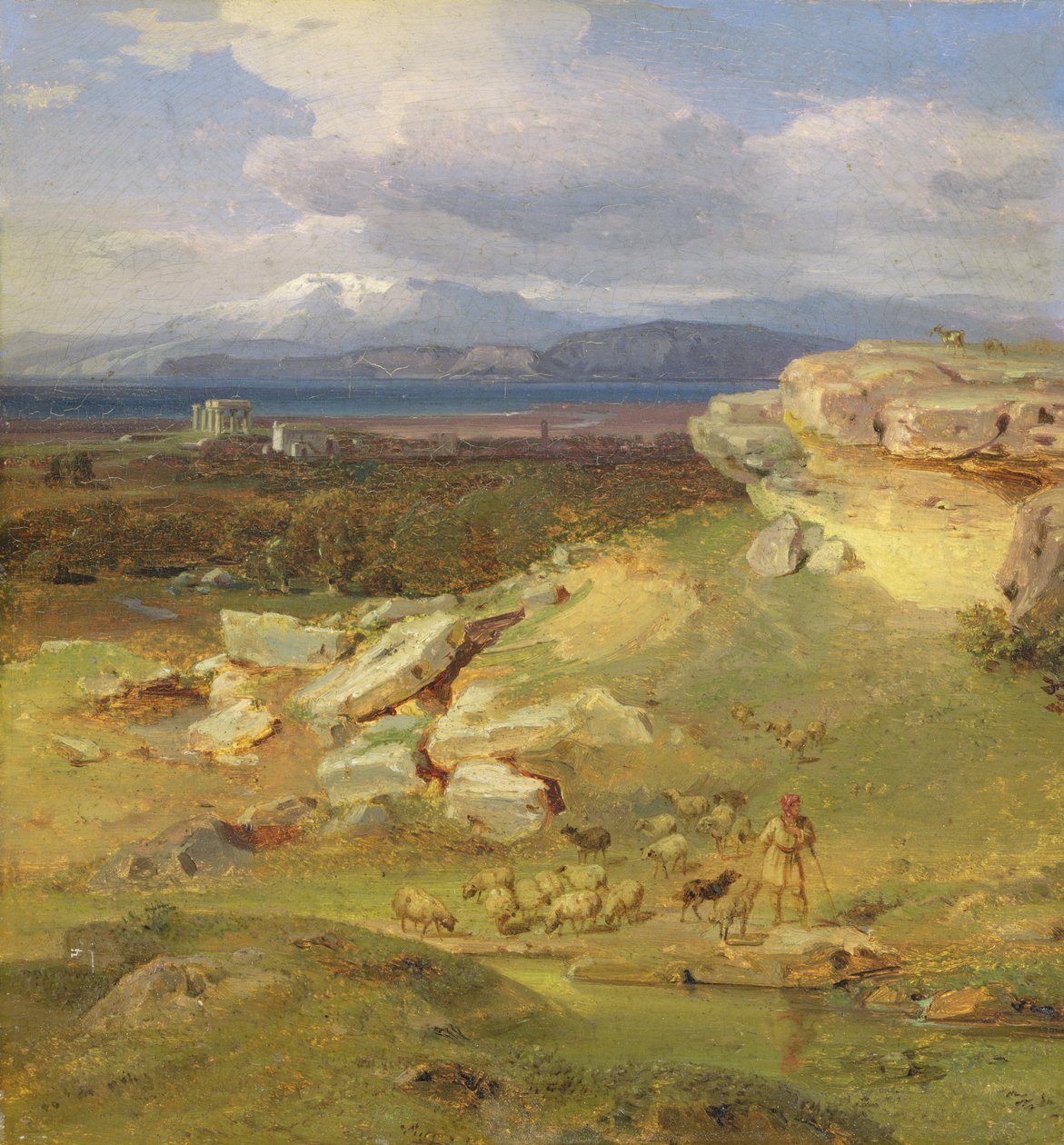 Korint yakınlarındaki manzara, c.1835 (tuval üzerine kağıt üzerine yağlı boya) by Carl Rottmann