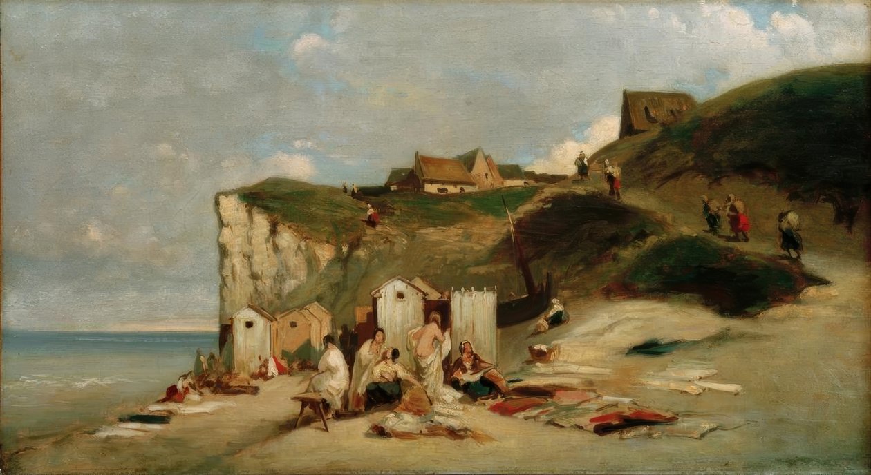 Dieppe yakınlarında deniz kenarında yıkanan kadınlar by Carl Spitzweg