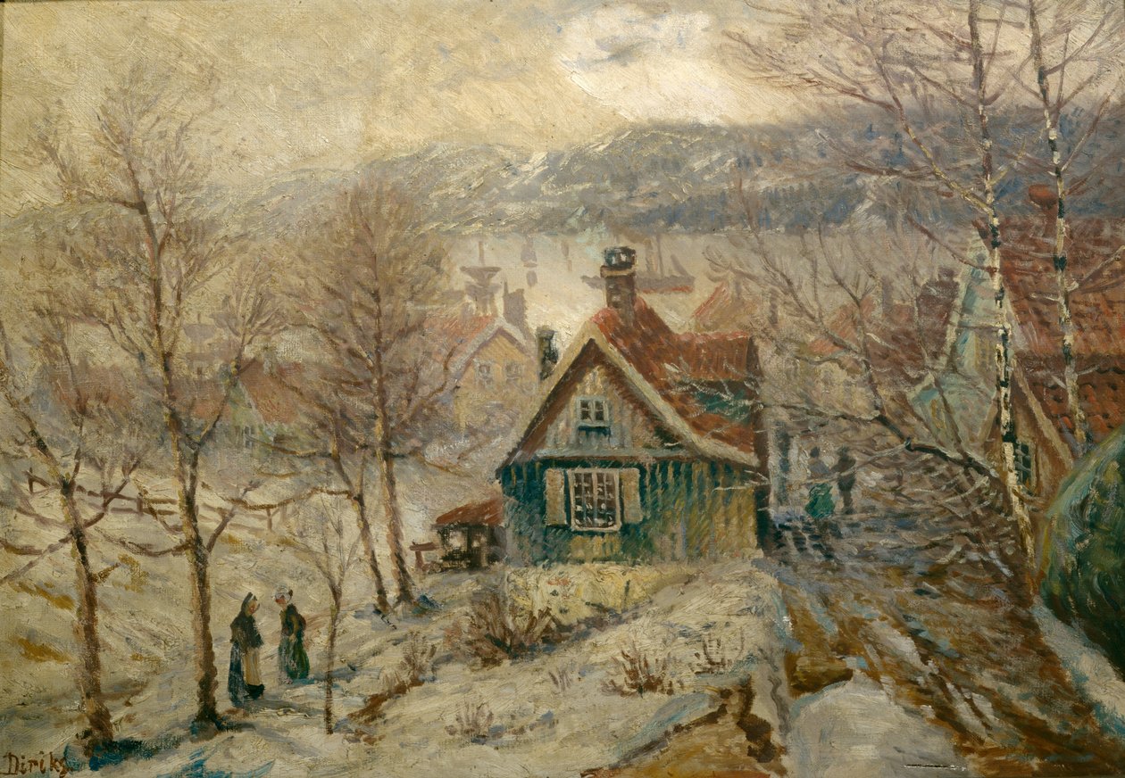 Ev ile sahil manzara by Carl Edvard Diriks