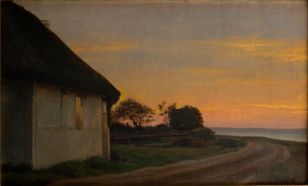 Deniz kenarında bir ev ve bahçe ile akşam manzarası. Ellekilde by Carl Heinrich Bloch