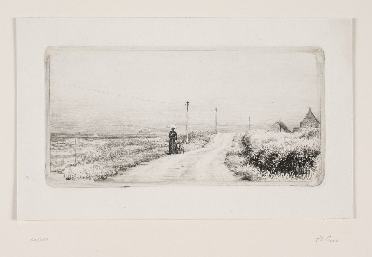 Yürüyen bayan ile köy yolu. güneşli öğleden sonra by Carl Bloch