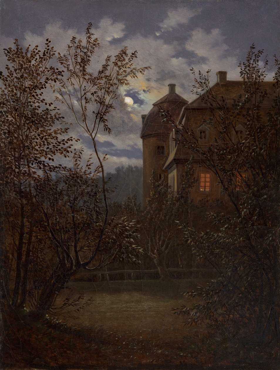 Ay Işığında Schloss Milkel, yaklaşık. 1833-35. by Carl Gustav Carus