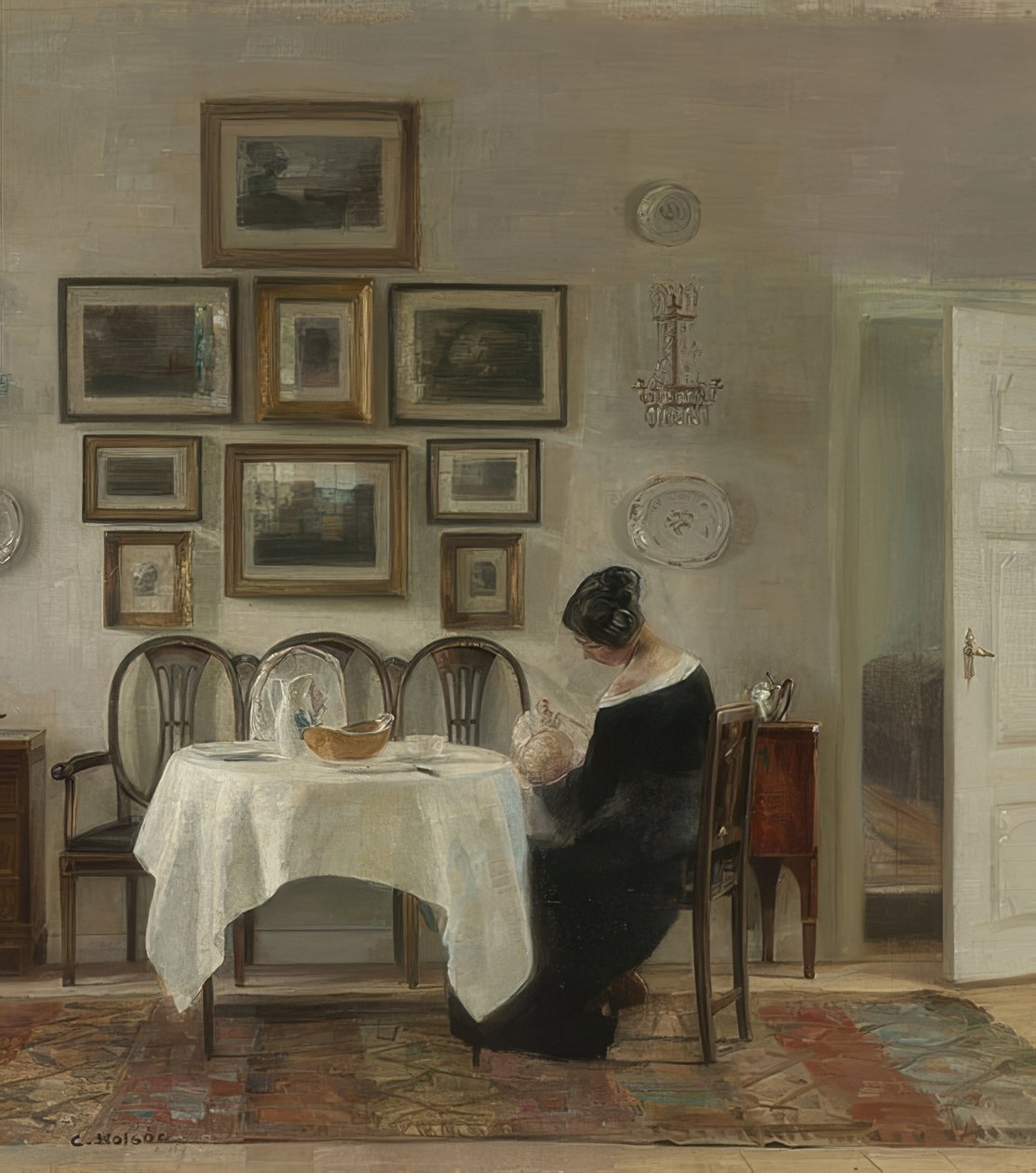 Anne ve çocuk masada by Carl Holsoe