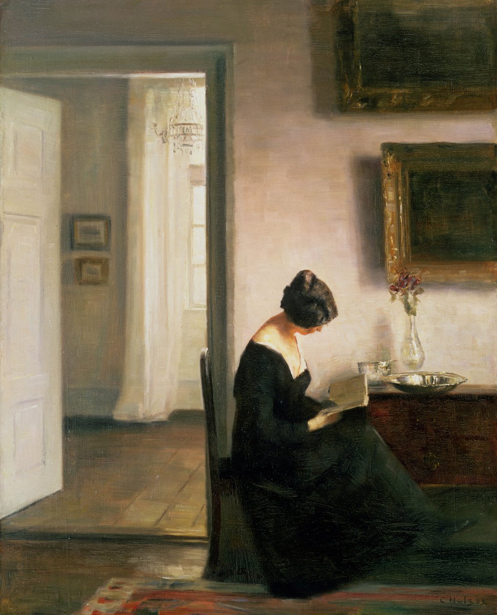 Kadın iç mekanda okuma by Carl Holsoe
