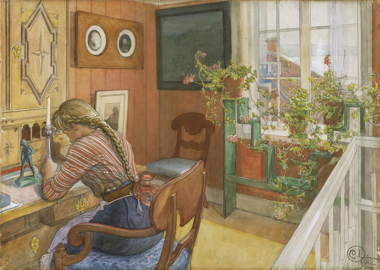 Mektup yazma, 1912 (kağıt üzerinde wc) by Carl Larsson
