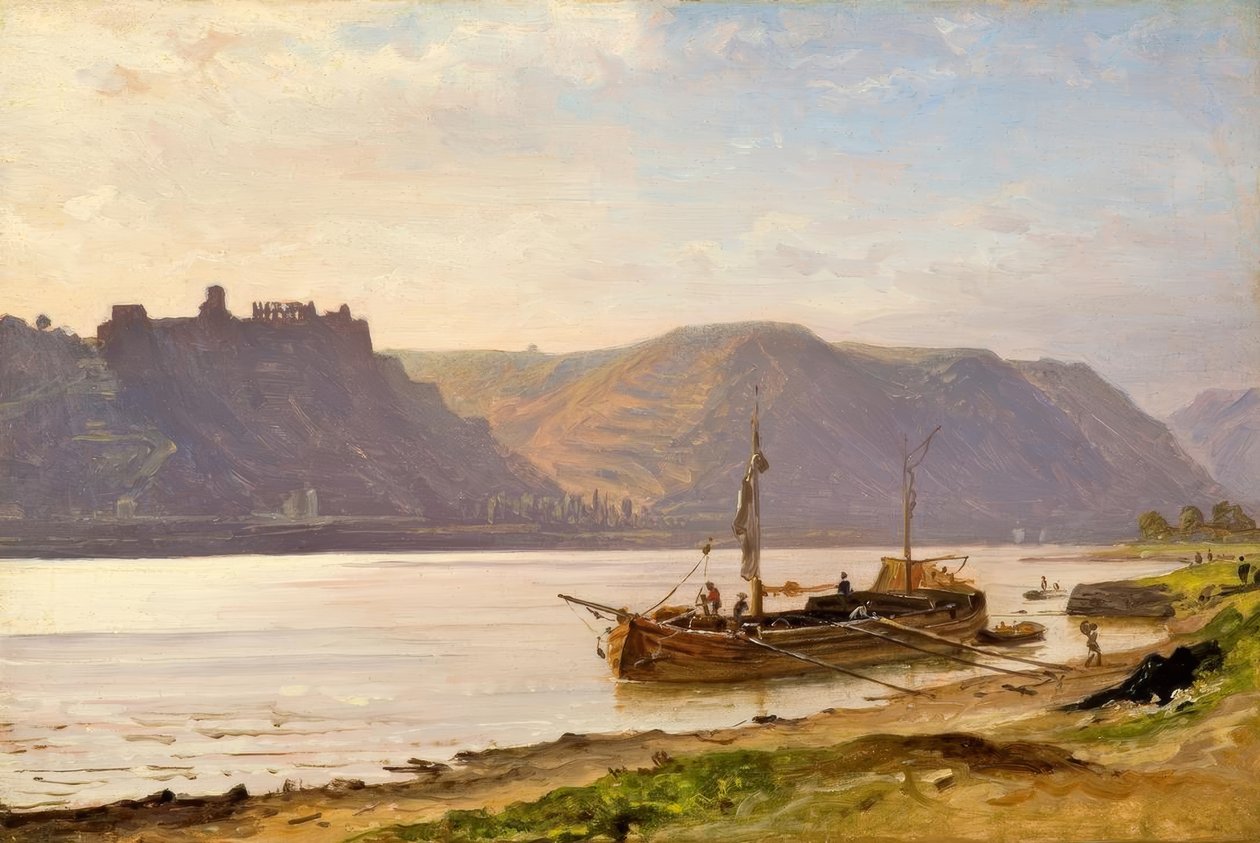 C.Morgenstern, kale kalıntıları ile Ren manzarası by Carl Morgenstern
