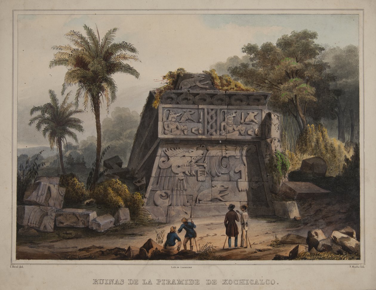 Xochicalco Piramidi'nin kalıntıları by Carl Nebel