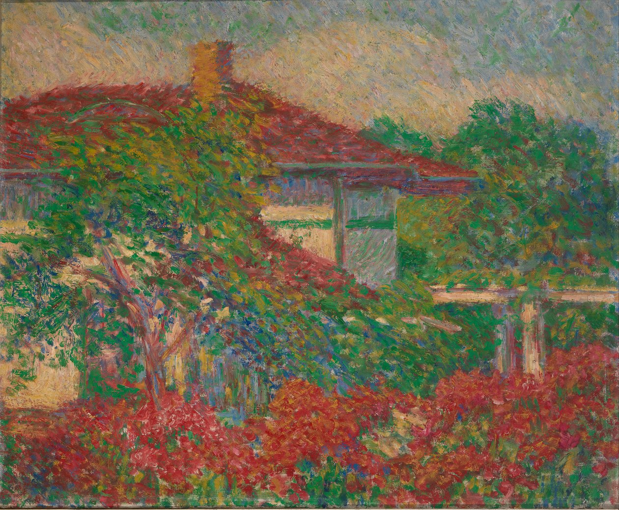 Red Roof Building ile Peyzaj, ca. 1880-1910. by Carl Newman
