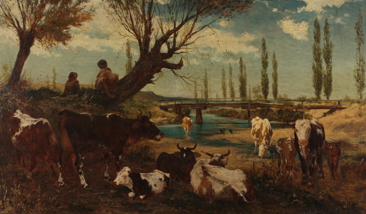 Suyun yanında inek sürüsü by Carl Rudolf Huber