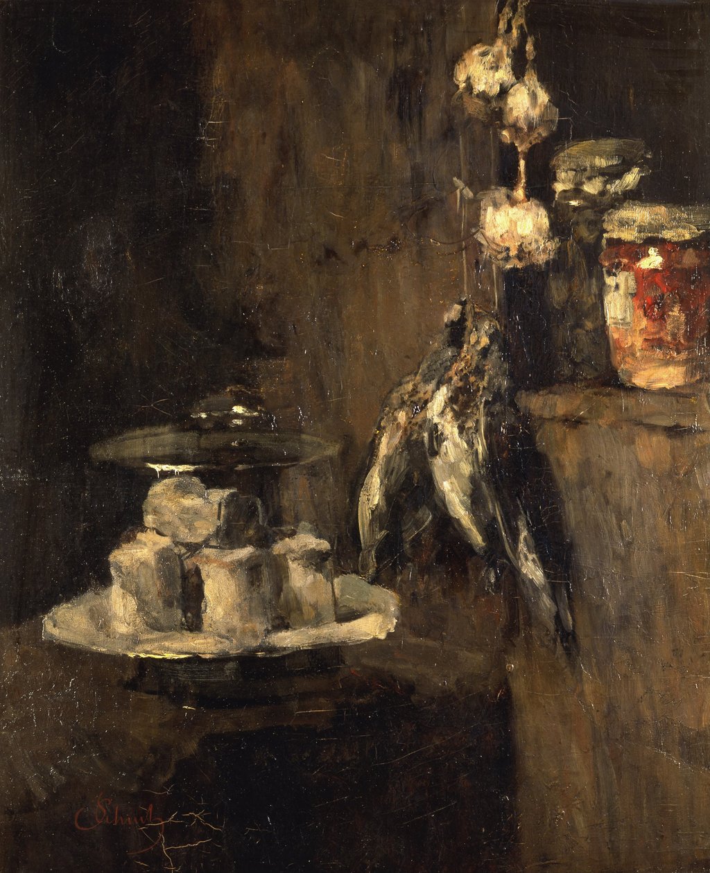 Keklik ve peynir ile natürmort by Carl Schuch