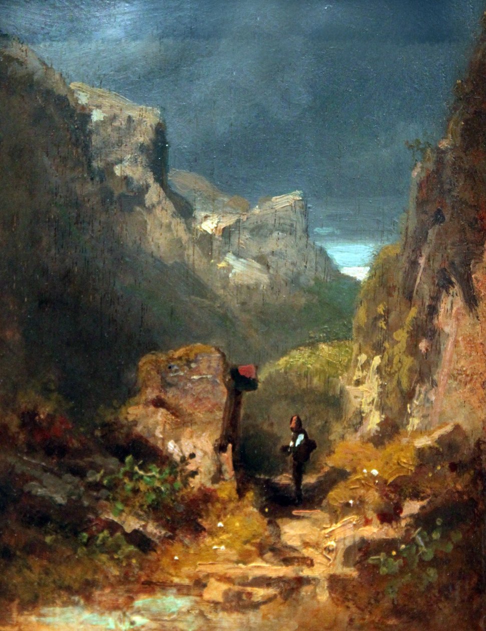 Marterl ile bir kayanın üzerinde dağ manzarası by Carl Spitzweg