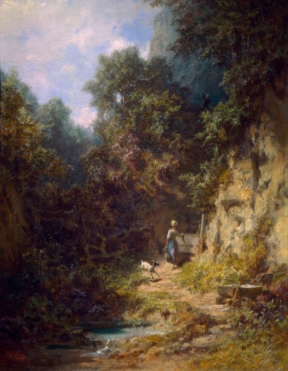 Bir avcının el salladığı keçili kız by Carl Spitzweg
