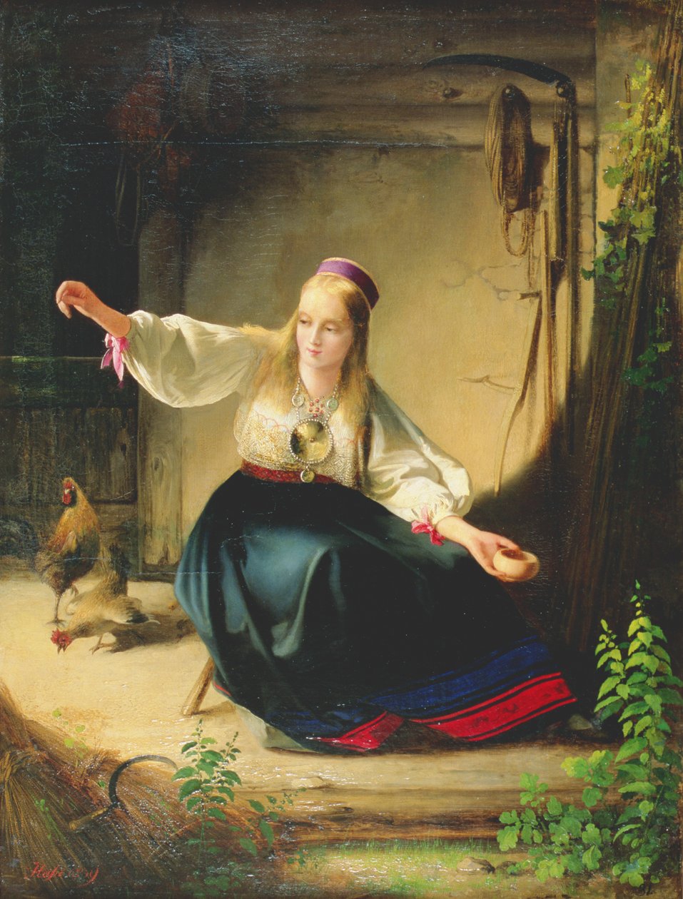 Tavukları Besleyen Kız, 1839 by Carl Timoleon von Neff