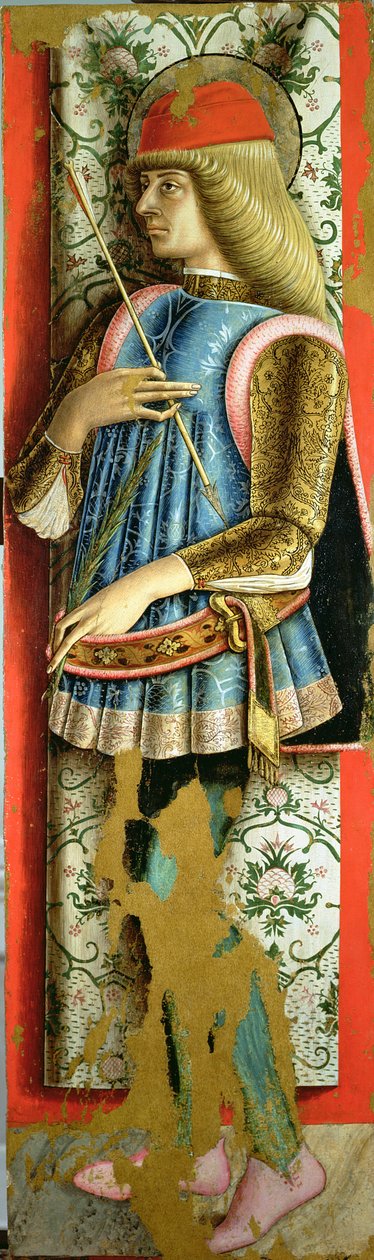 St. Sebastian, Valle Castellamo'nun ikinci triptiğinin sağ paneli (panelde tempera) by Carlo Crivelli