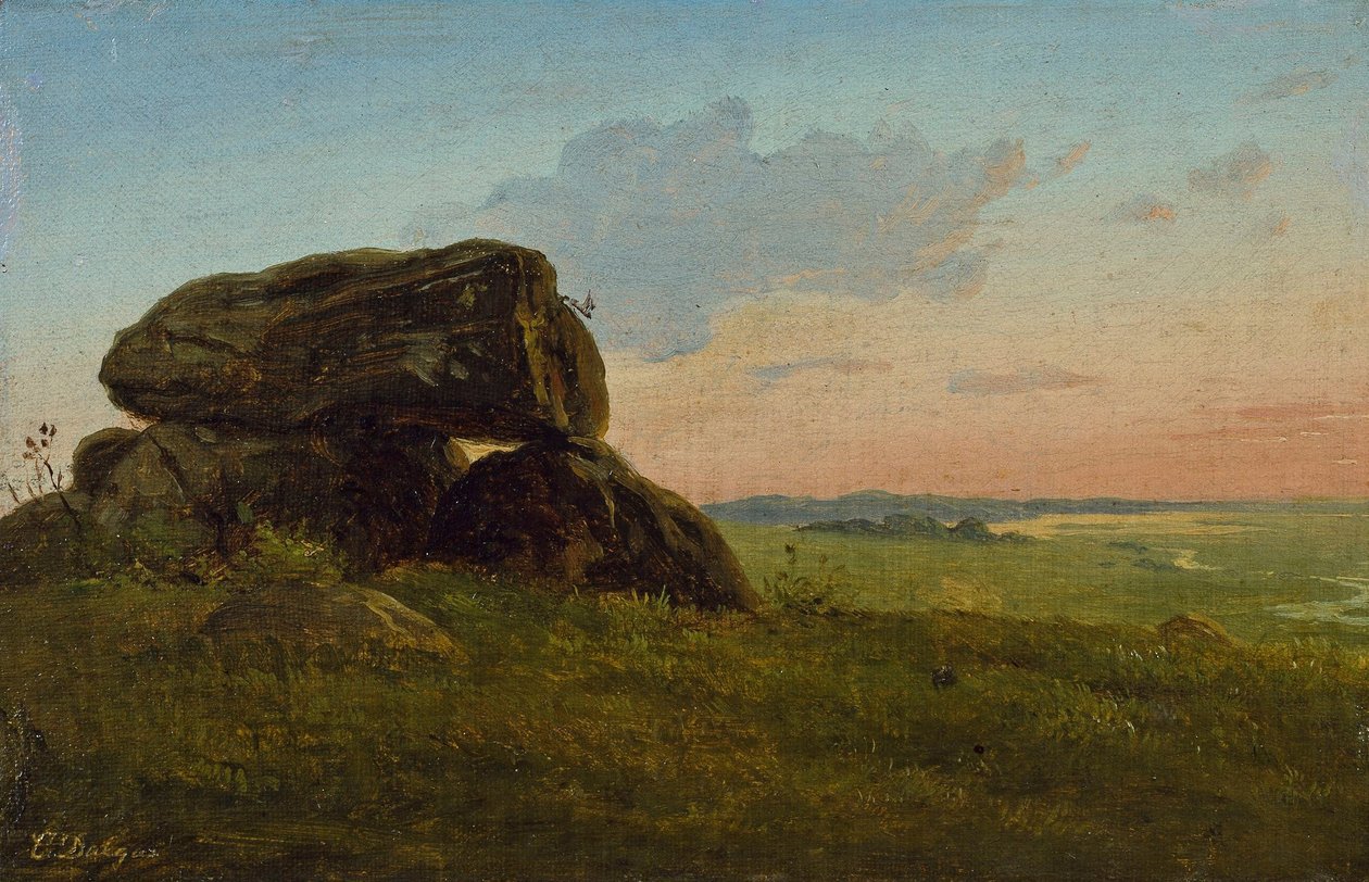 Bir dolmen ile akşam manzarası. Çalışmak. by Carlo Dalgas