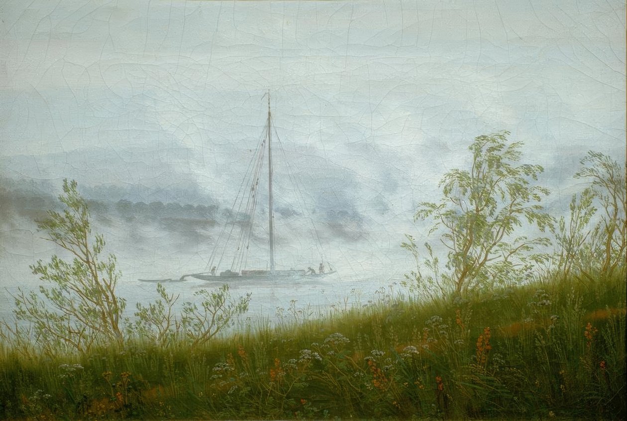 Elbe gemisi sabahın erken saatlerinde sisin içinde by Caspar David Friedrich