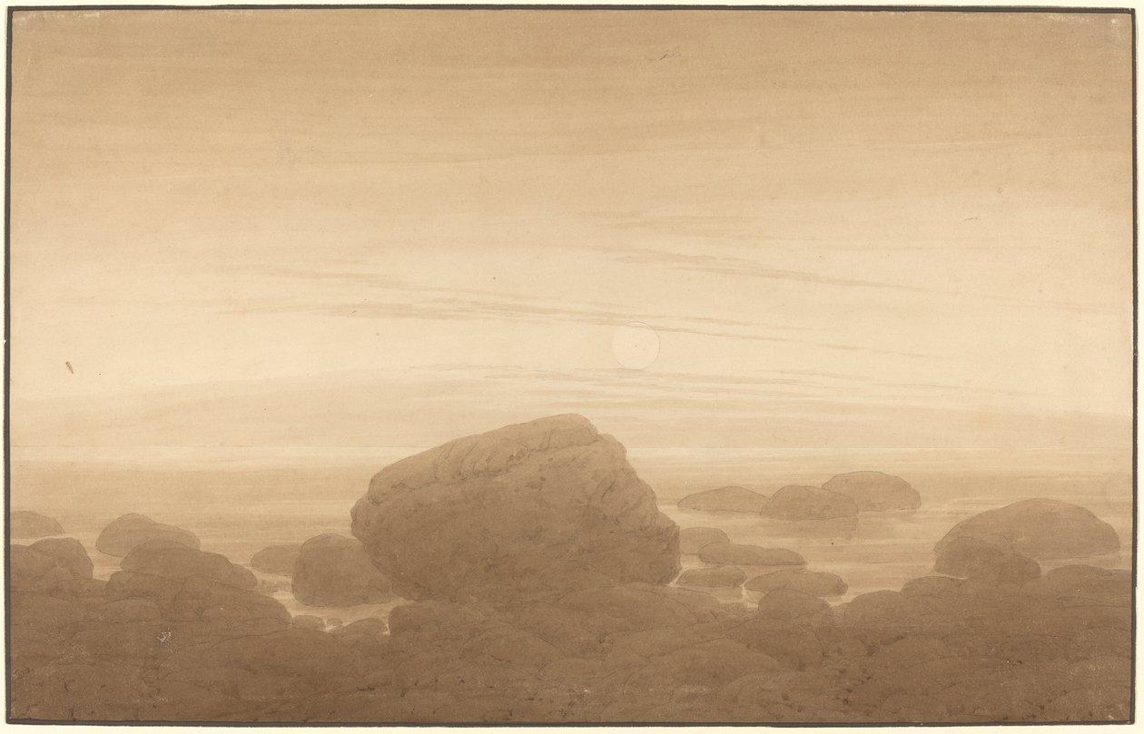 Boş Bir Sahilde Ayın Doğuşu by Caspar David Friedrich