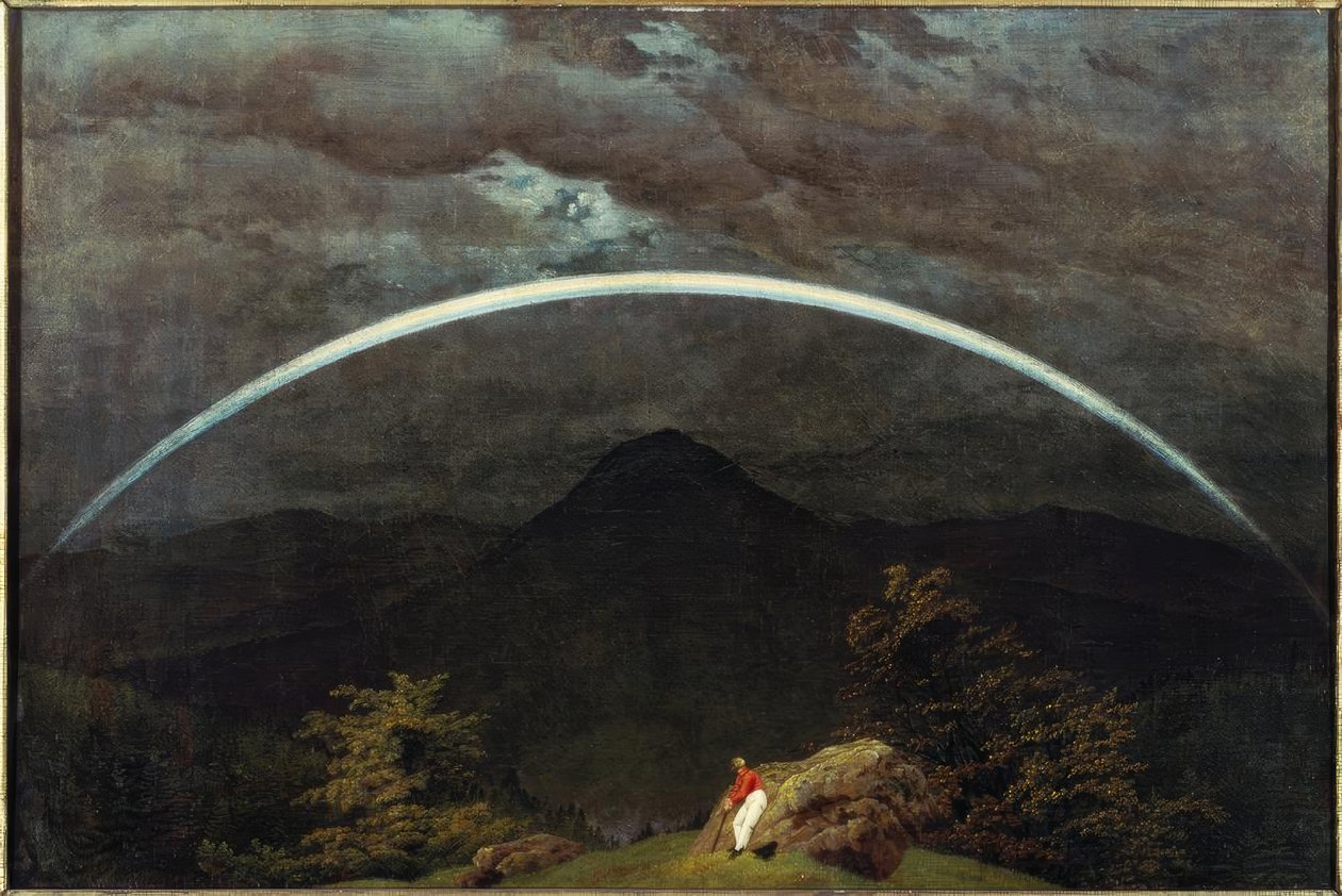 Gökkuşağı ile dağ manzarası by Caspar David Friedrich