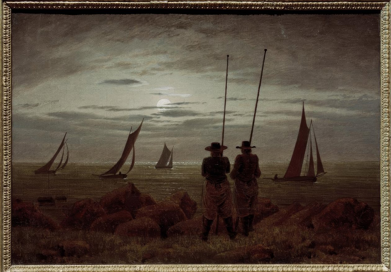 Balıkçılar ile sahilde ay gecesi by Caspar David Friedrich