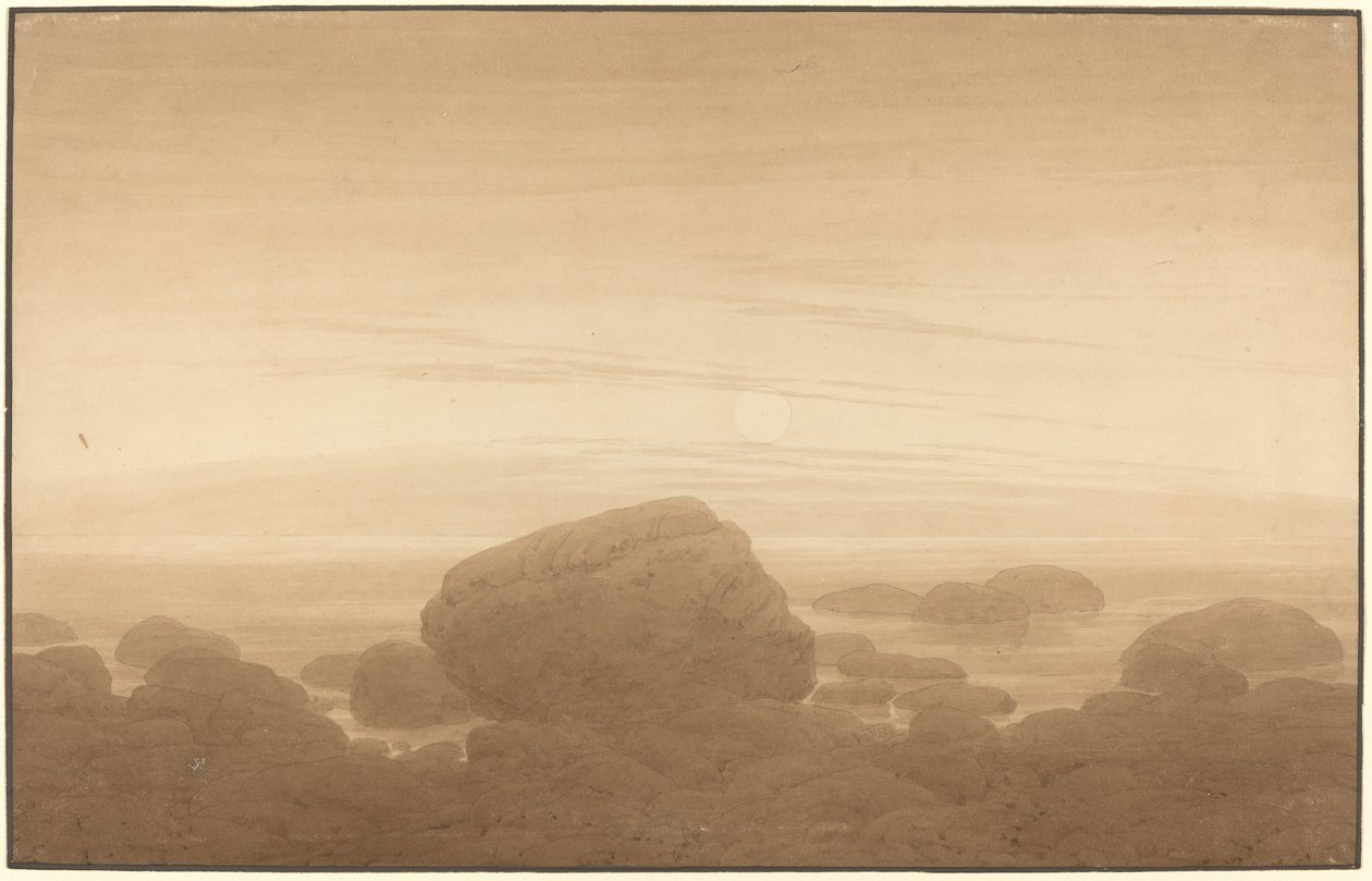 Boş Bir Sahilde Ayın Doğuşu by Caspar David Friedrich